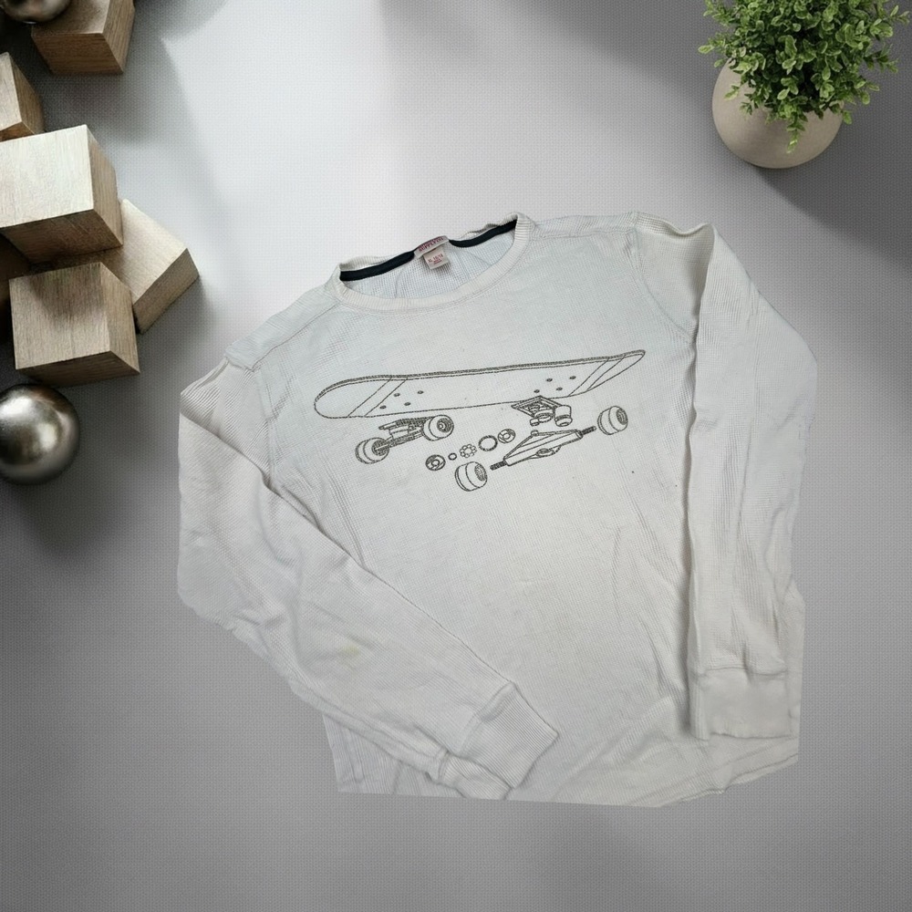 Vintage Y2K Mossimo Skateboard Graphic Thermal Waffle Knit Shirt M Cream
